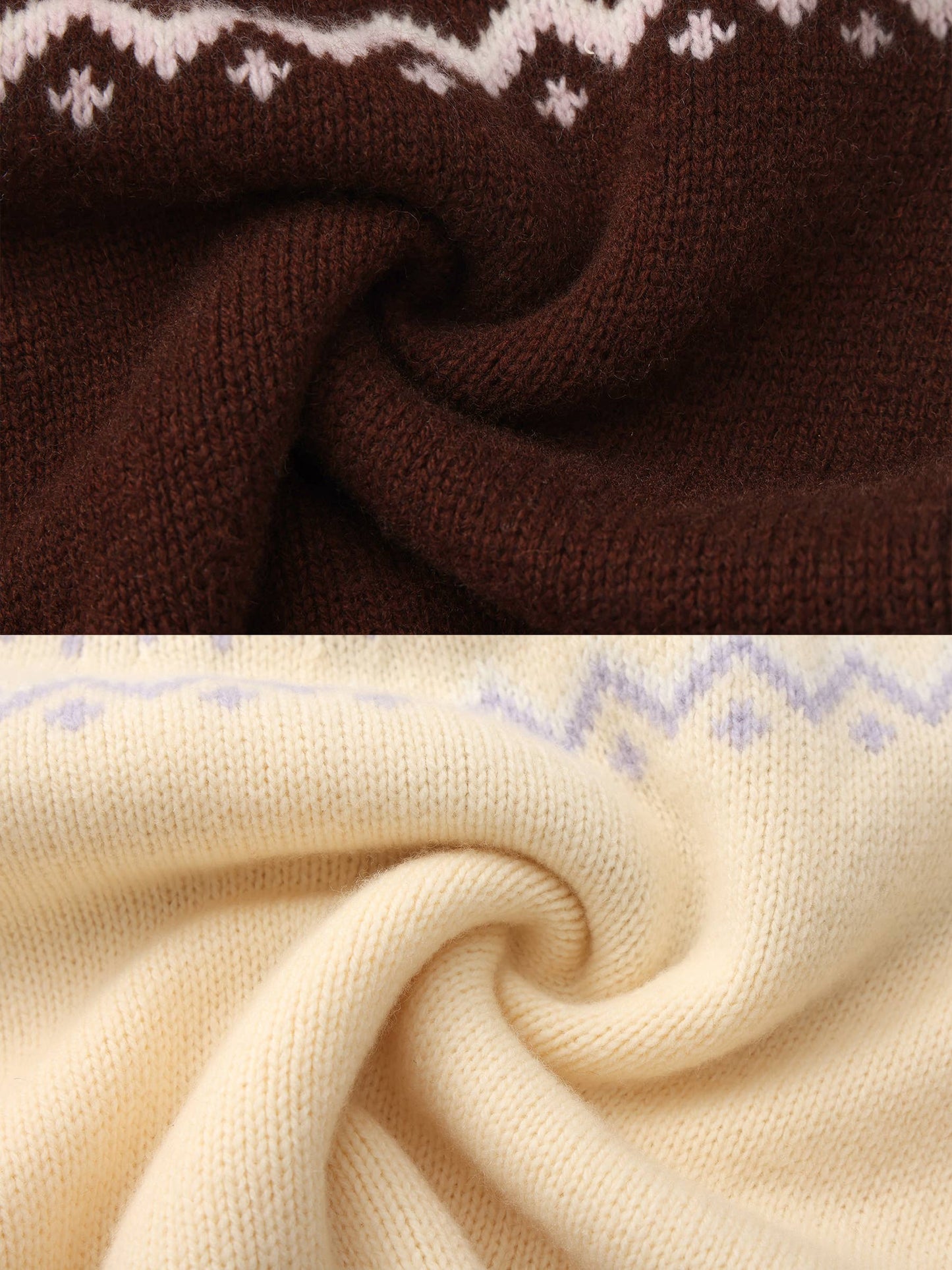 100% Wool Fair Isle Wool Knit Cardigan: Brown / S