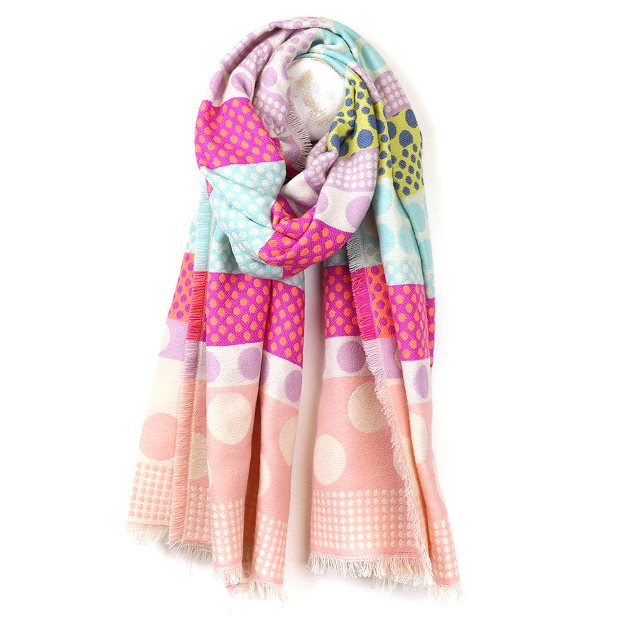 REVERSIBLE PINK AND AQUA MIX POLKADOT PRINT SCARF