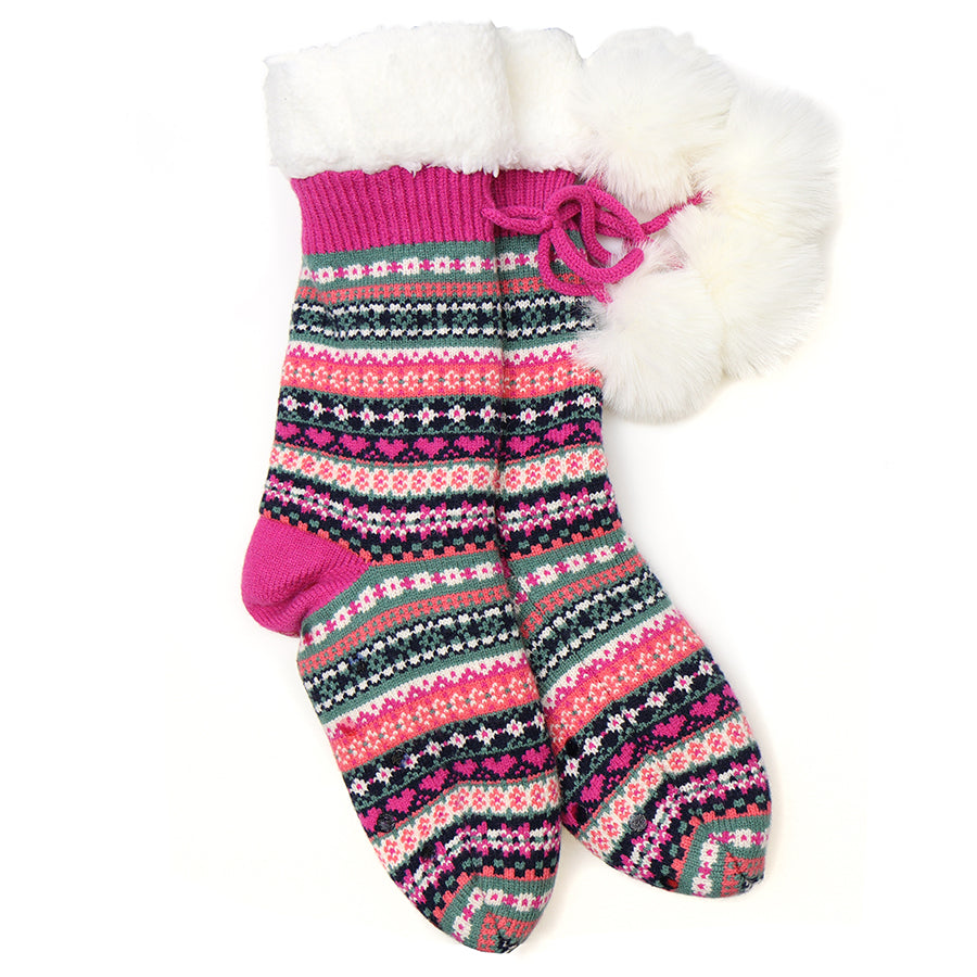 Bright Pink Fair Isle Sherpa Socks
