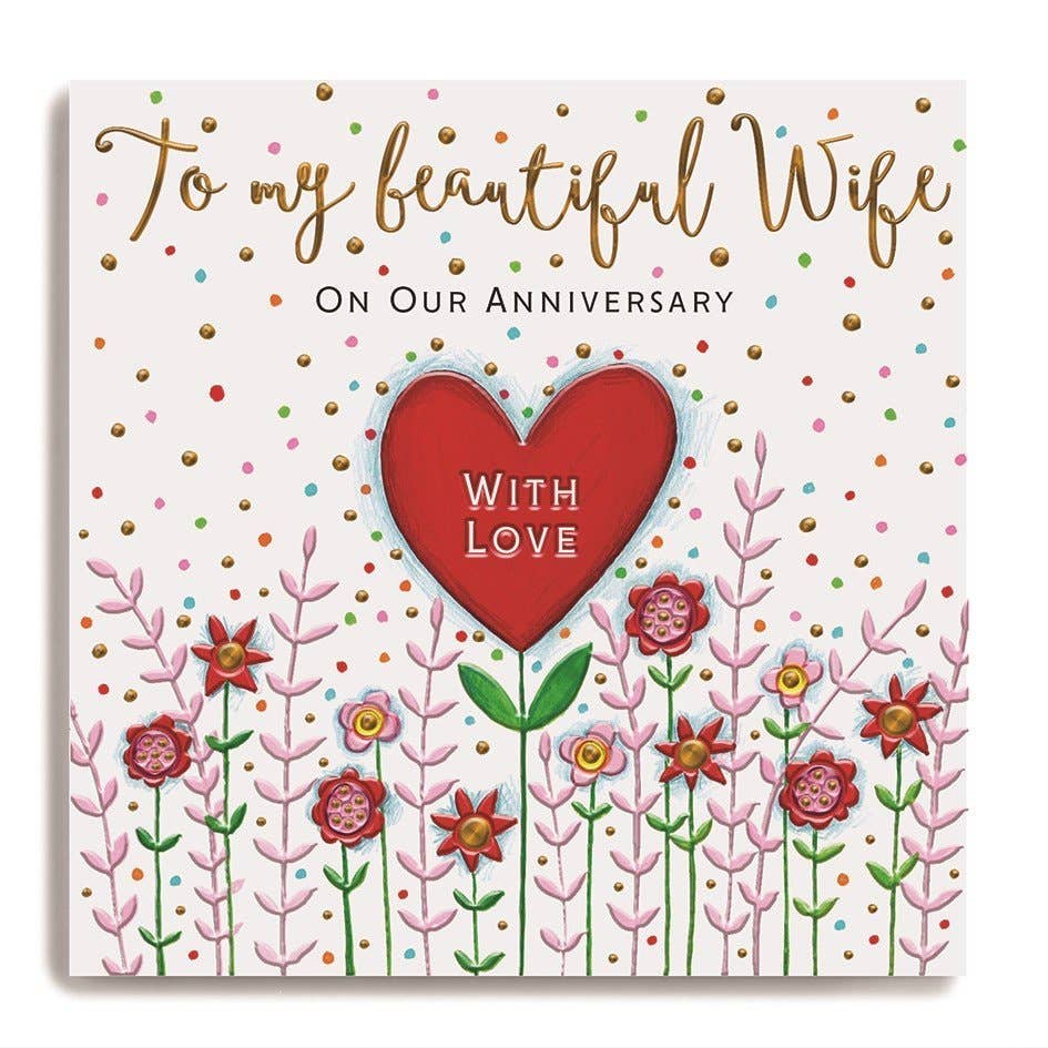 Anniversary Card For Wife With Red Heart Flower