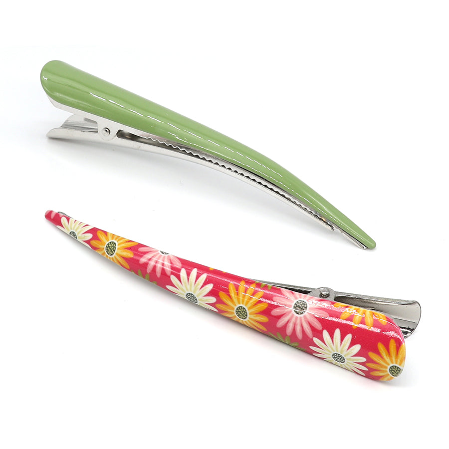 Pale green and pink floral mix clip duo