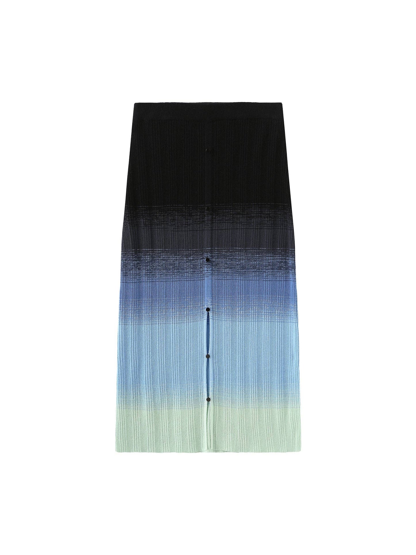 Gradient Buttoned Knit Midi Skirt: Blue / M