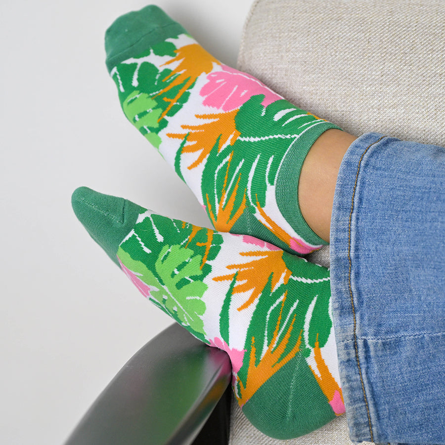 Pink and Khaki Monstera Leaf Trainer Sock Duo