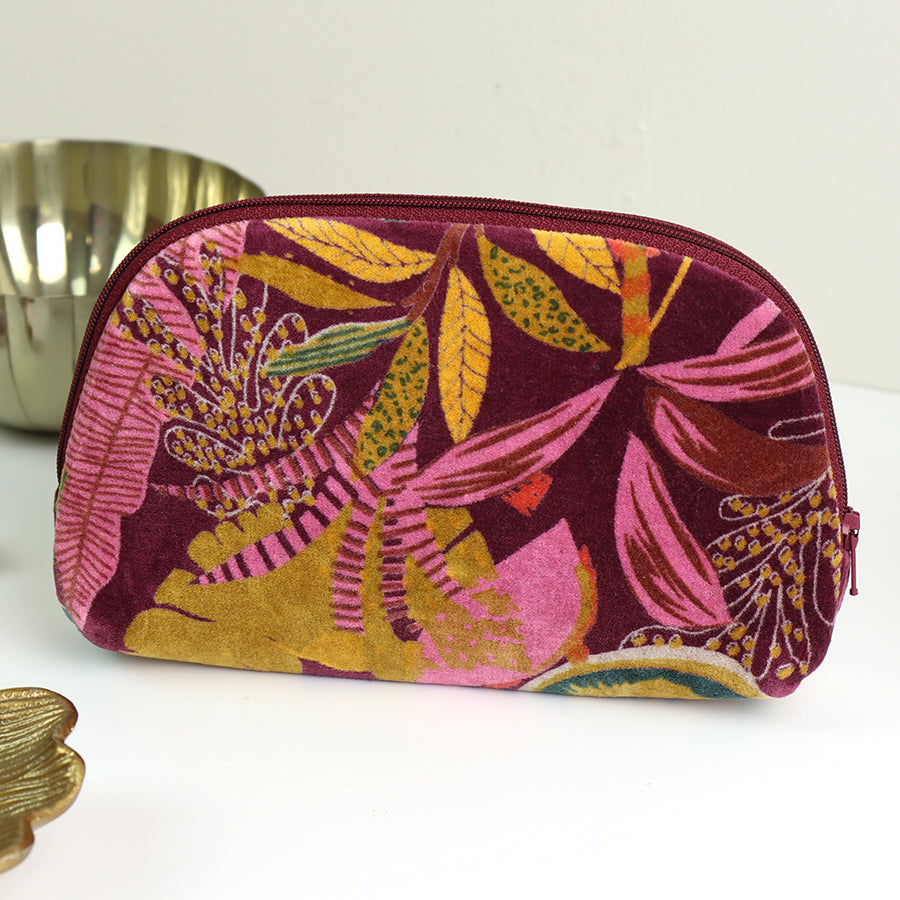 Rust and Red mix printed velvet botanical make-up bag