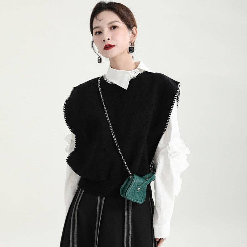 Fashion Knit Vest: BLACK