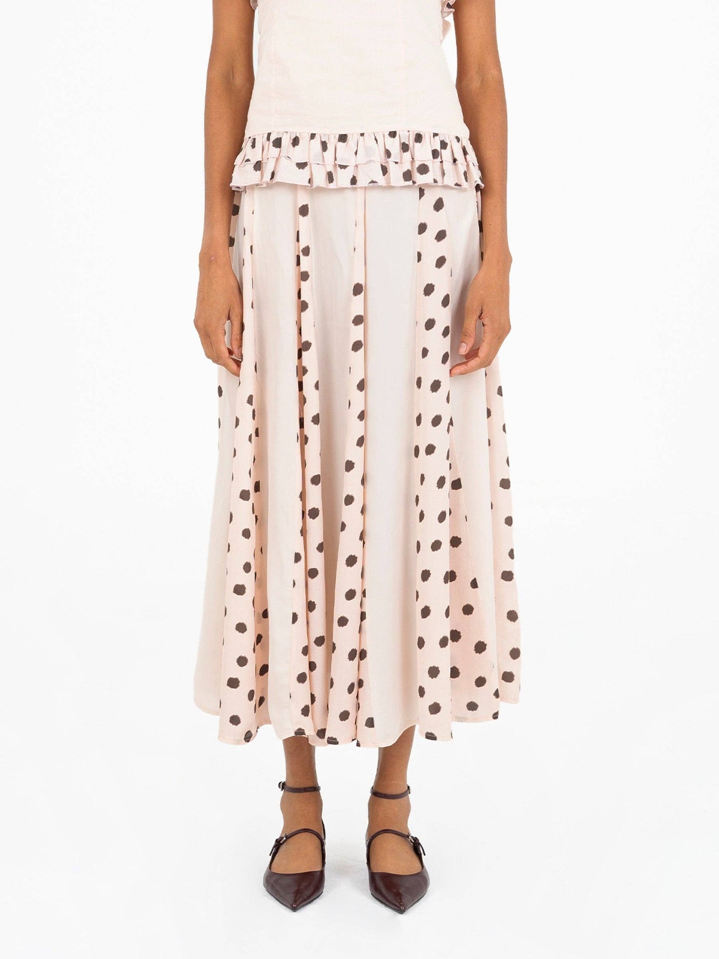 Noctis Beige Polka Dot Print Skirt: M