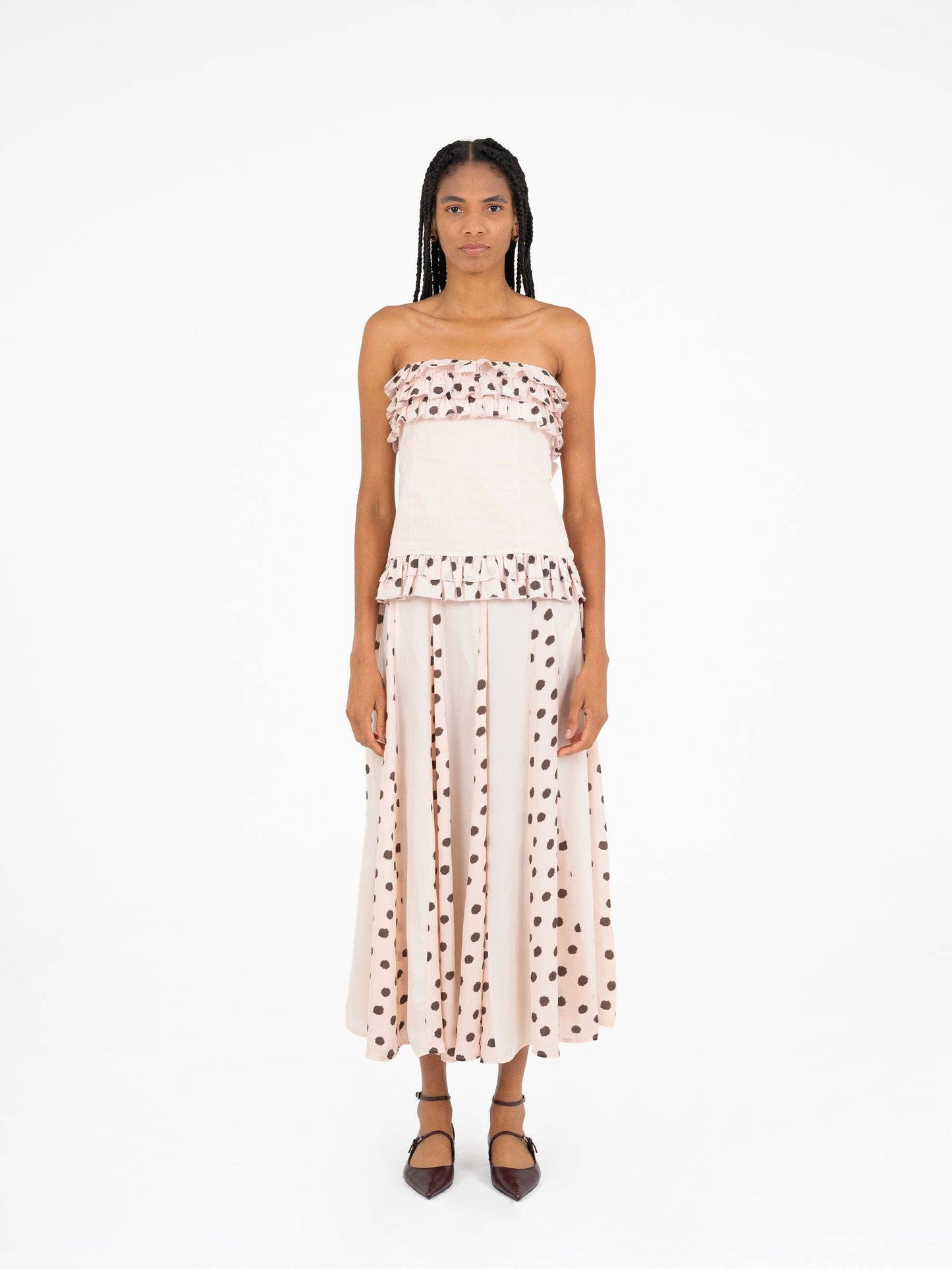 Noctis Beige Polka Dot Print Skirt: M