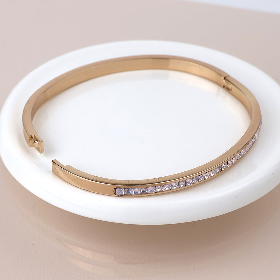 Golden pink crystals hinged bangle