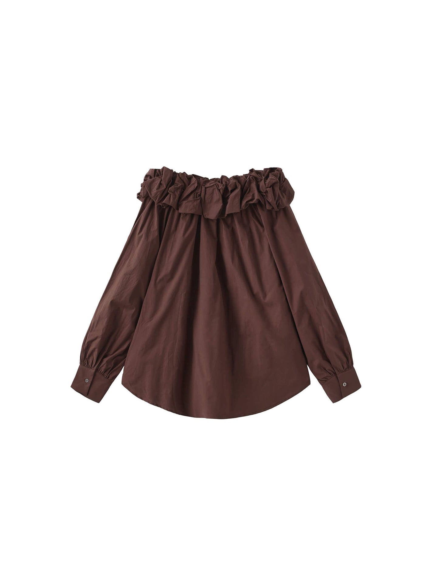 3D Ruffle Collar Long Sleeve Cotton Blouse: Maroon / UN
