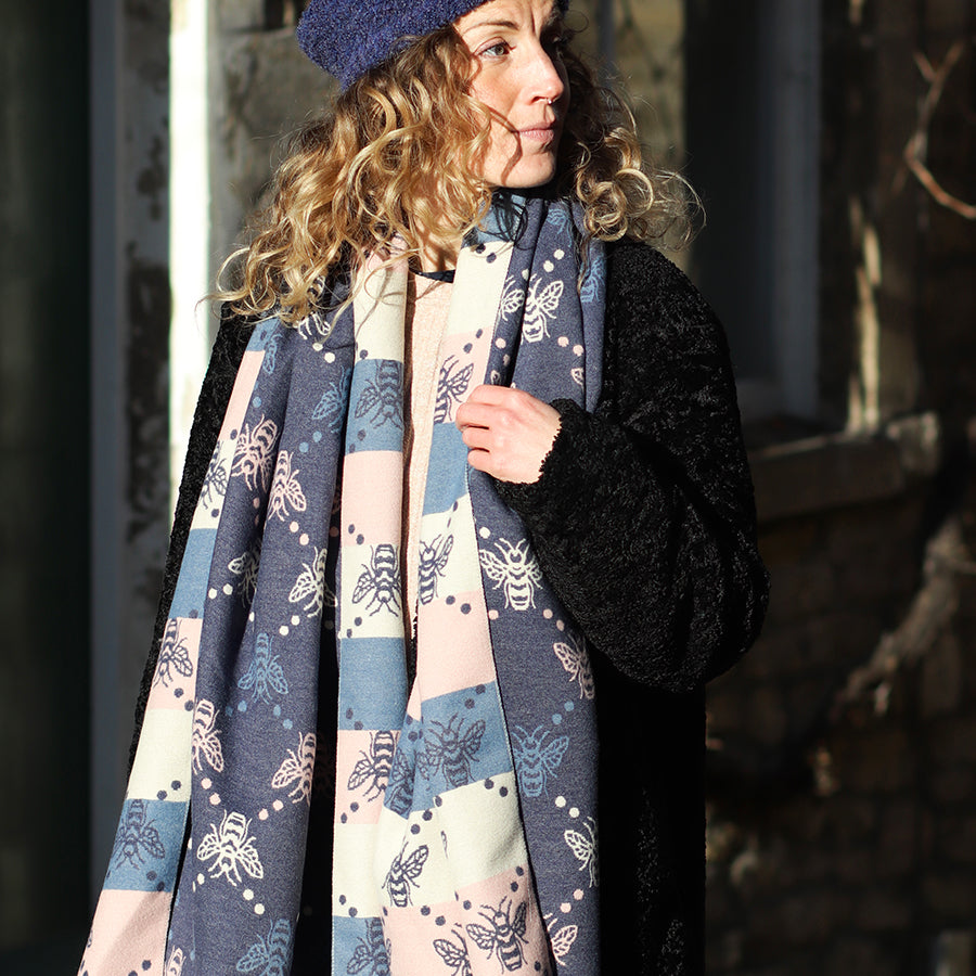 BLUE MIX BEE STRIPE JACQUARD SCARF