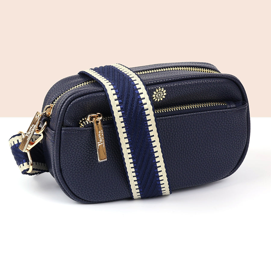 VEGAN LEATHER CAMERA BAG NAVY