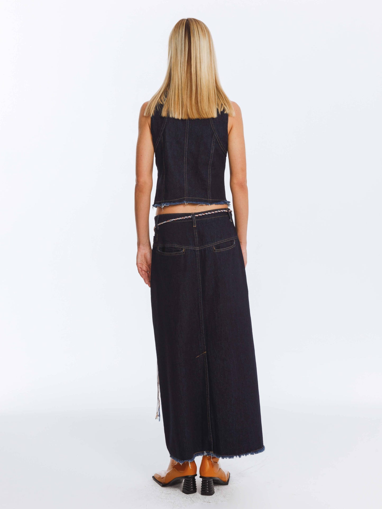 High Waist Denim Vintage A-line Skirt: MidnightBlue / M