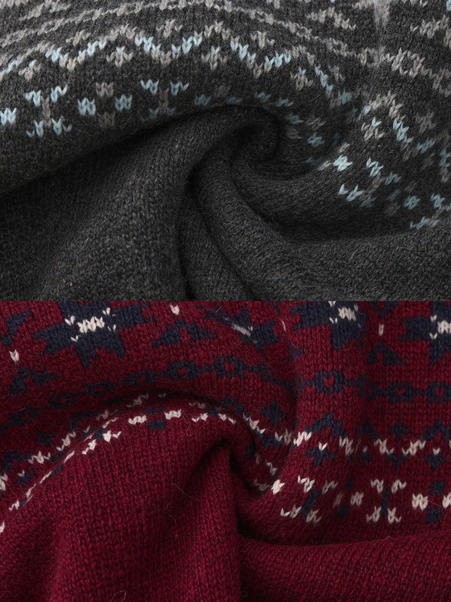 CUBIC Cat Print Fair Isle Wool-Blend Cardigan: Gray / M