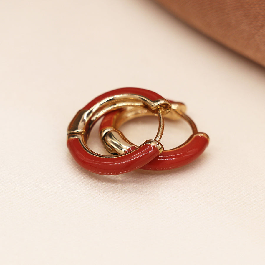 Golden Burnt Sienna Enamel Hoop Earring
