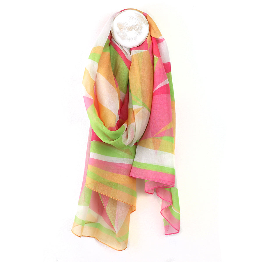 Pink mix abstract print recycled yarn scarf