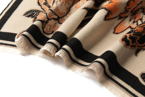 Floral Peach and Black Woven Scarf