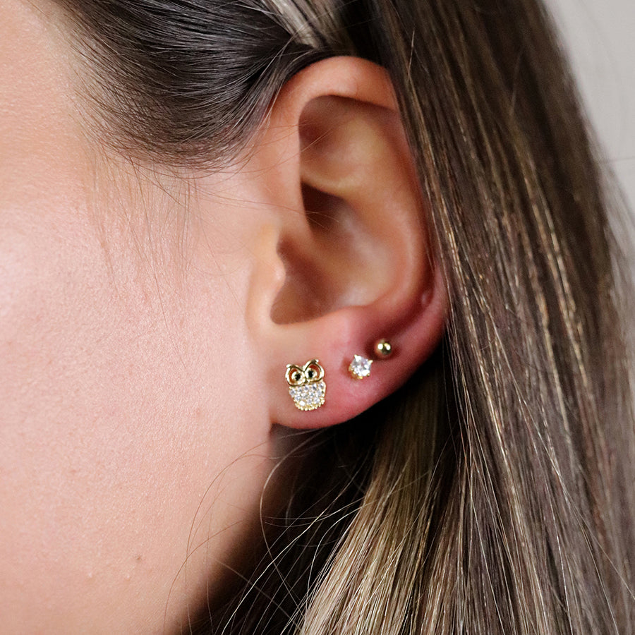 Golden Crystal owl earring set