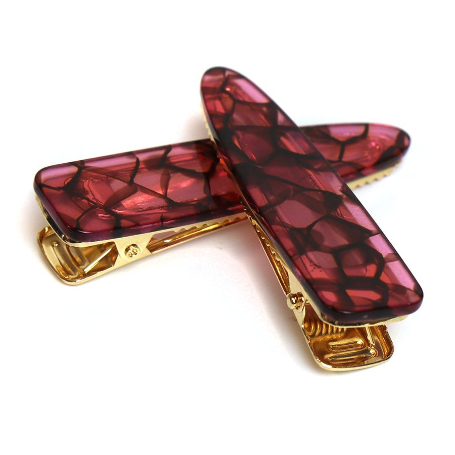 Raspberry mottled effect hair clips