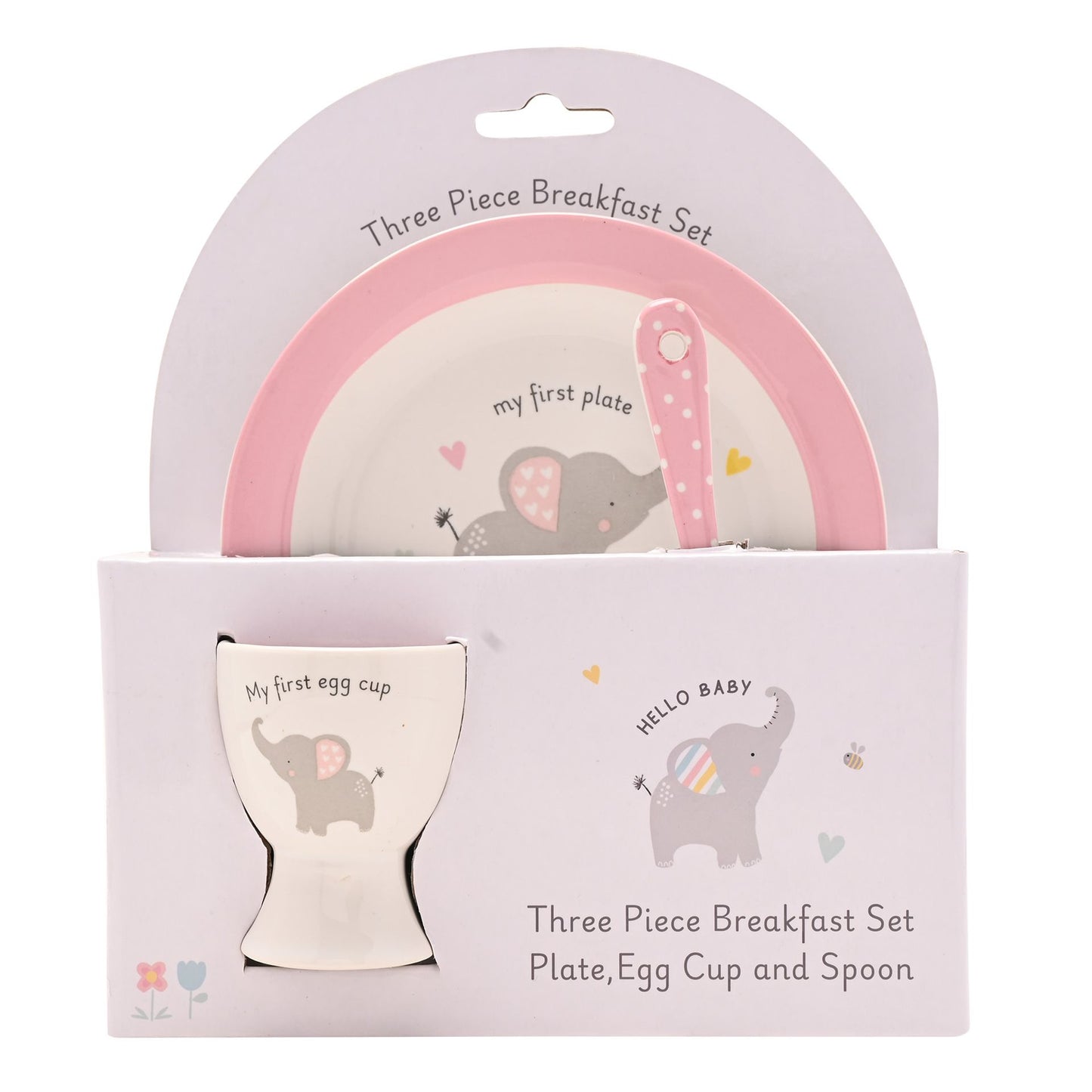 Hello Baby 3 Piece Bowl, Egg Cup & Spoon Set Pink