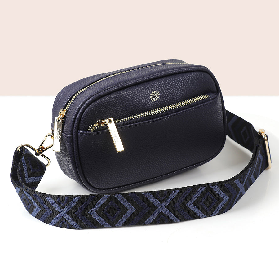 VEGAN LEATHER CAMERA BAG NAVY