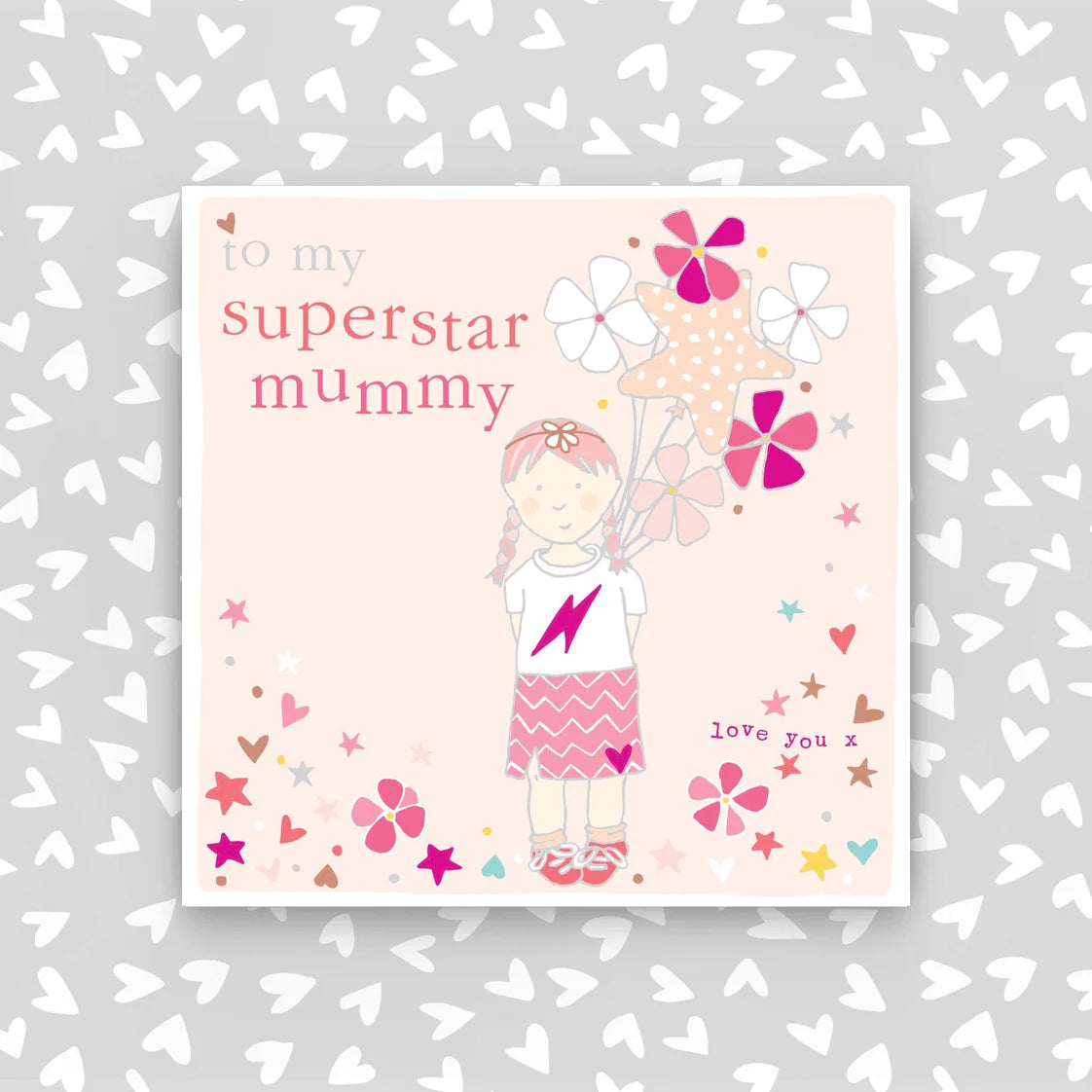 Superstar Mummy card - Little girl with balloons