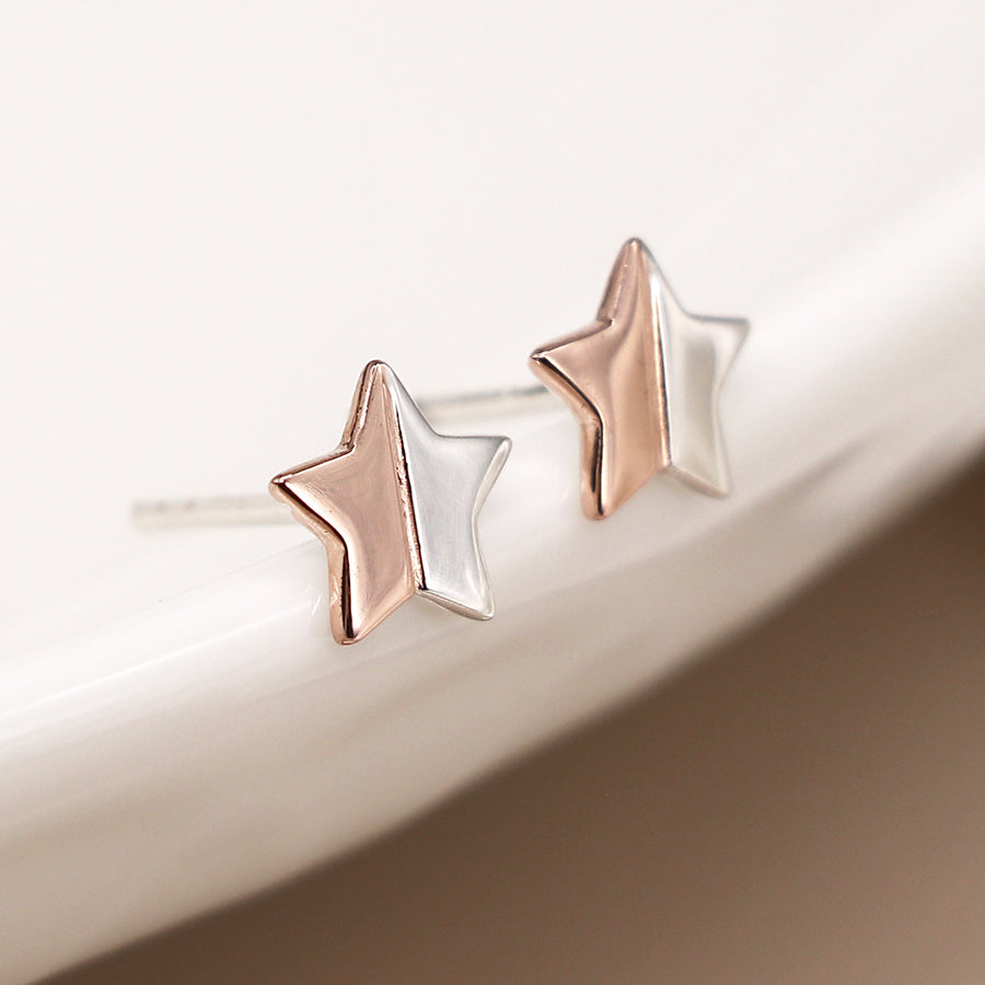 Sterling Silver and Rose Gold Star Earrings