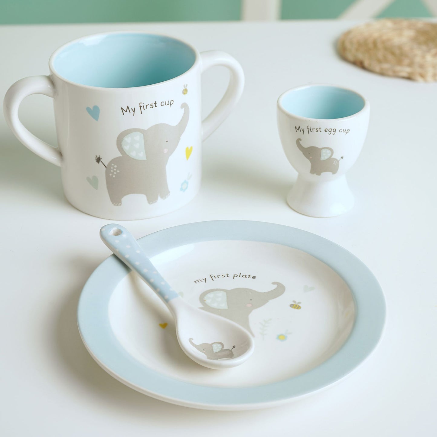 Hello Baby 3 Piece Bowl, Egg Cup & Spoon Set Blue