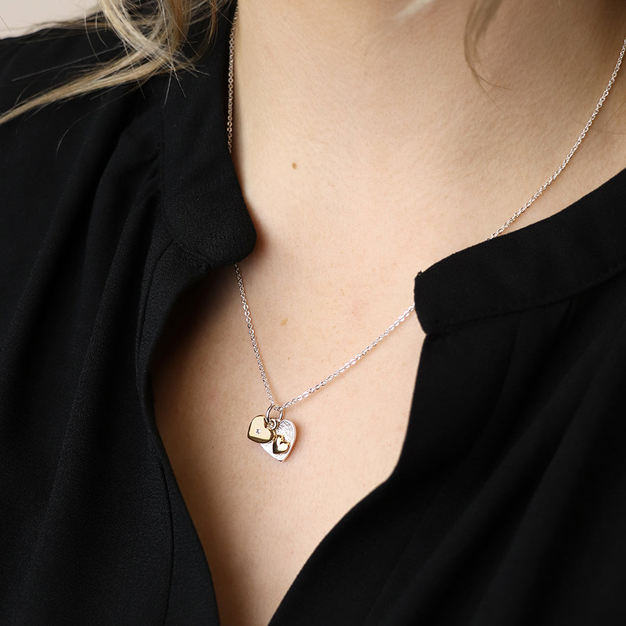 Silver and gold plated double heart necklace