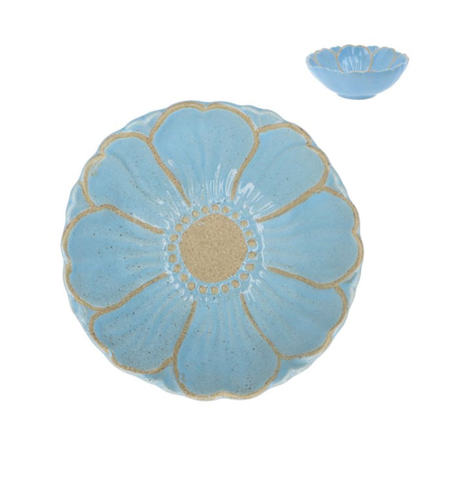 Blue stoneware flower bowl small