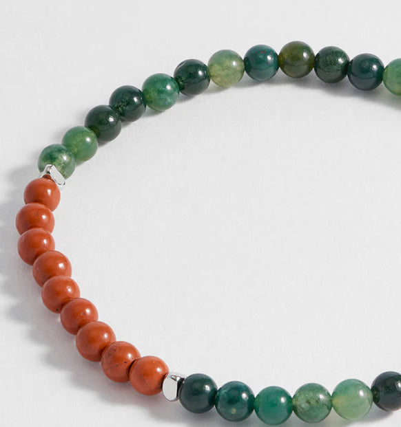 Moss Agate and Red Jasper Beaded Bracelet