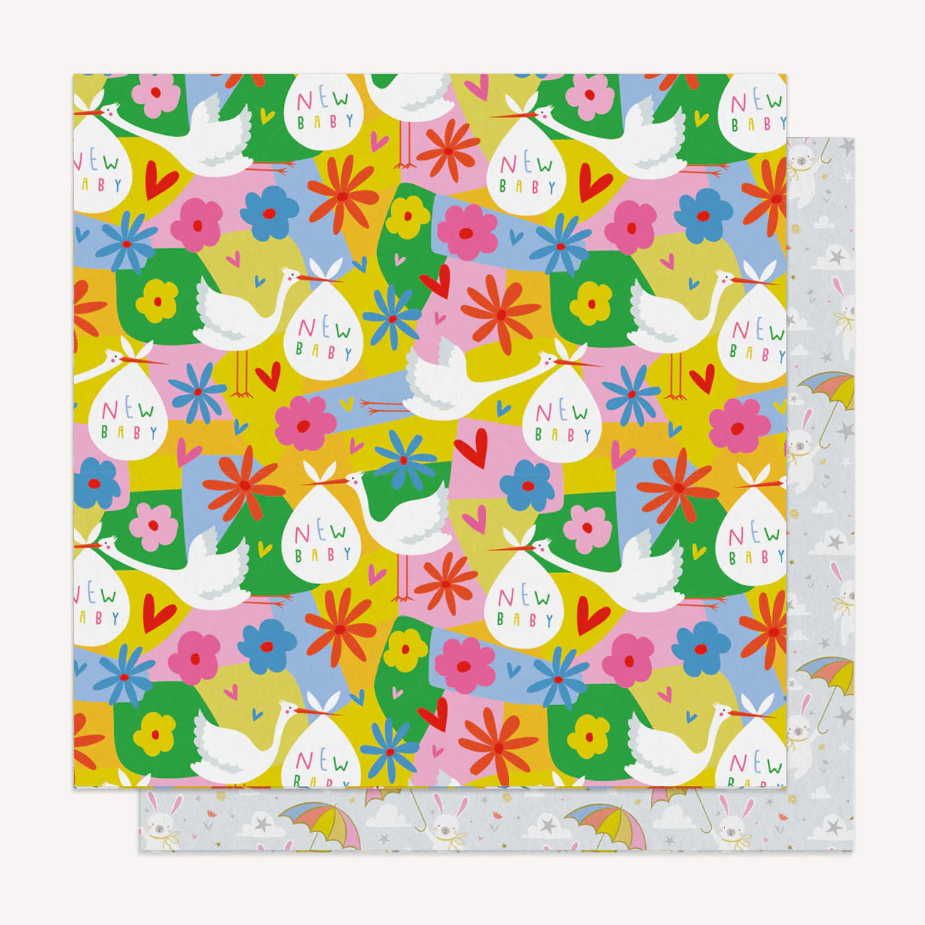 FLAT SHEET WRAPPING PAPER BUNNY AND STORK