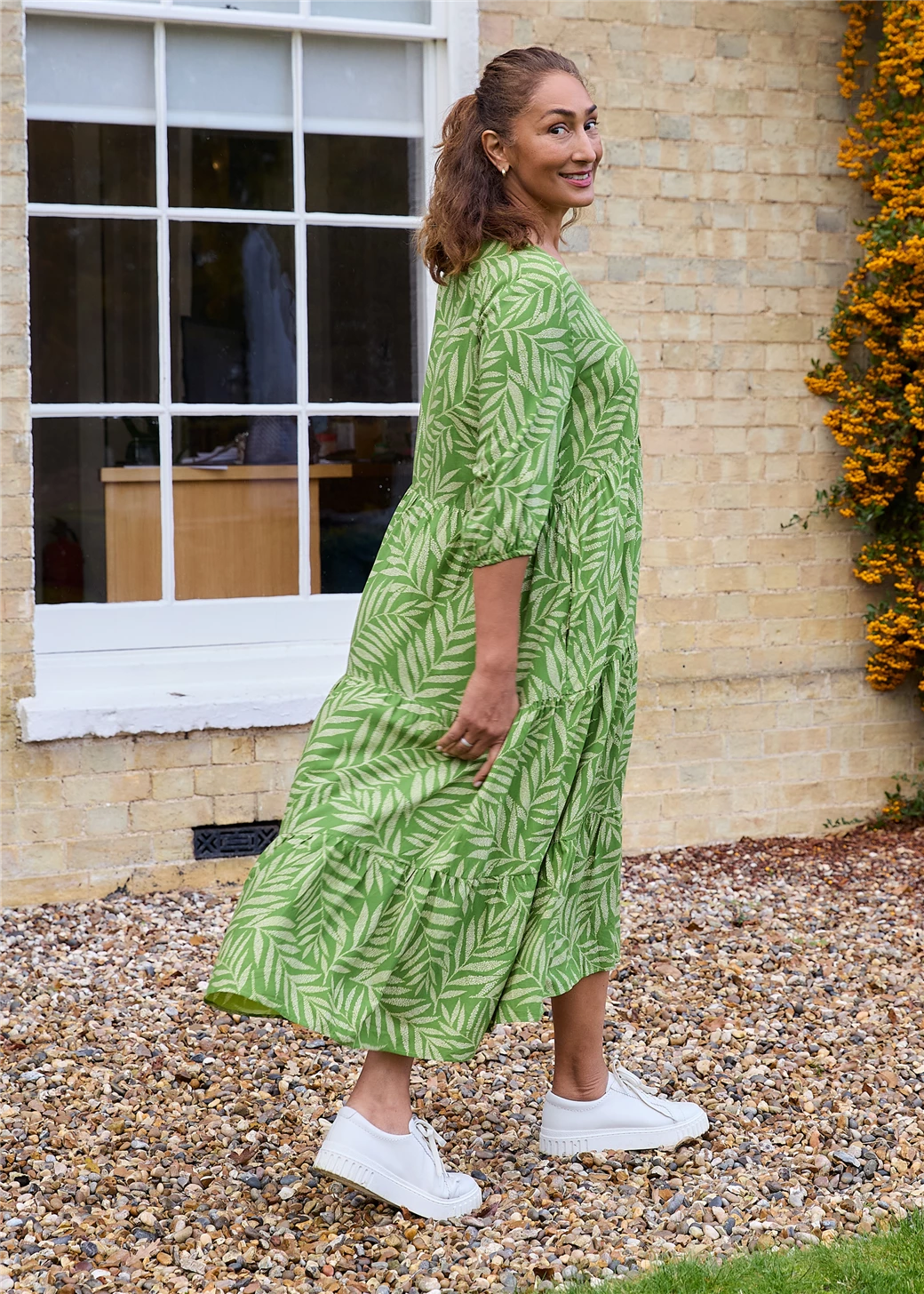 Dotty Tropical Palm Tiered Dress