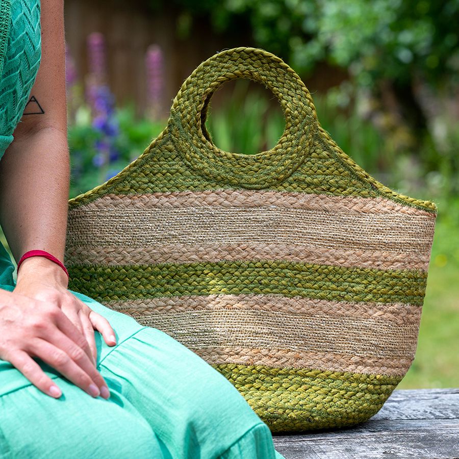 GREEN & NATURAL JUTE HANDBAG