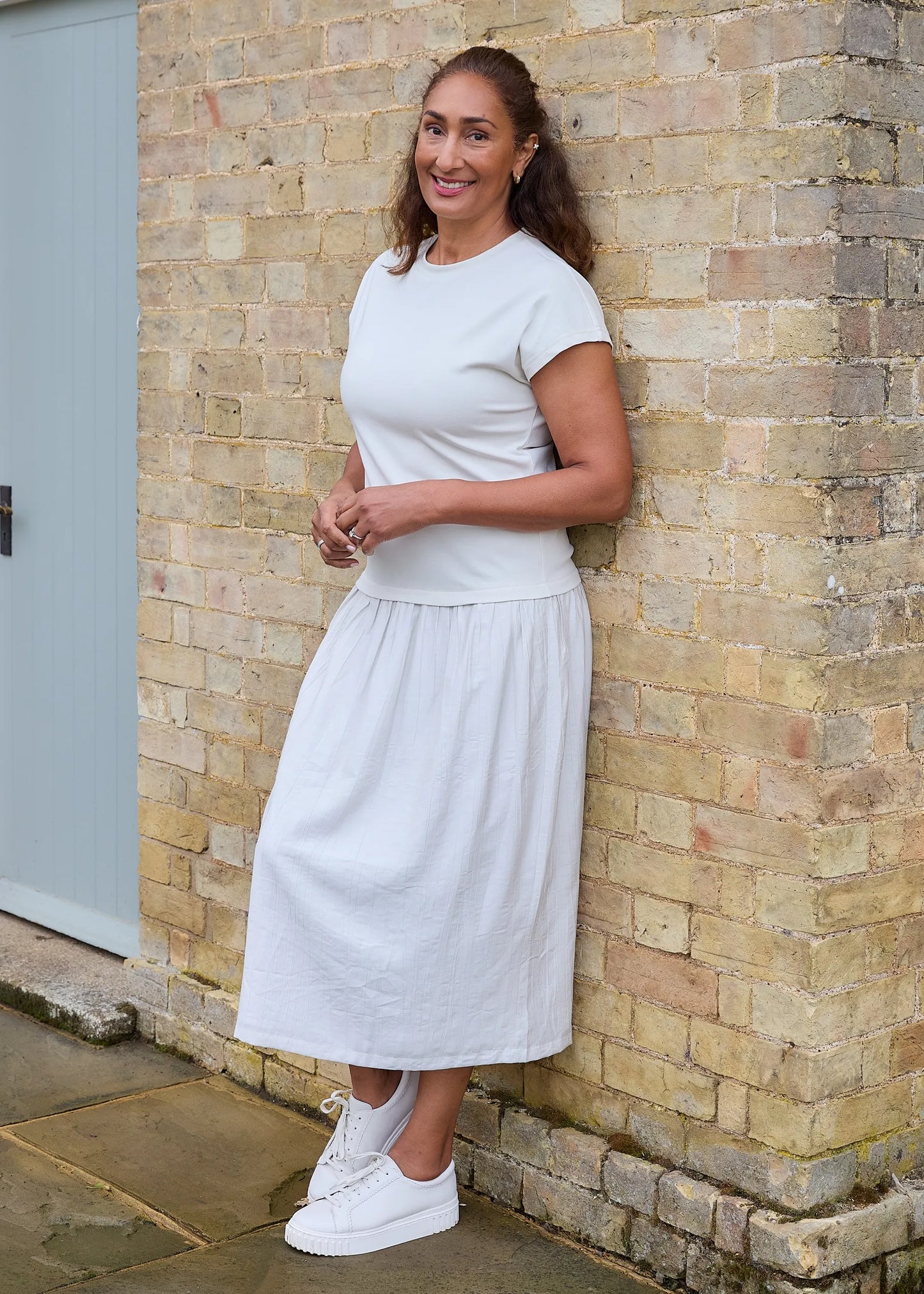 Ecru Plisse Skirt T-Shirt Dress S/M