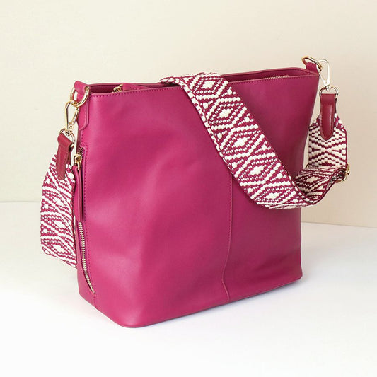 Berry Vegan Leather shoulder bag with diamond strap