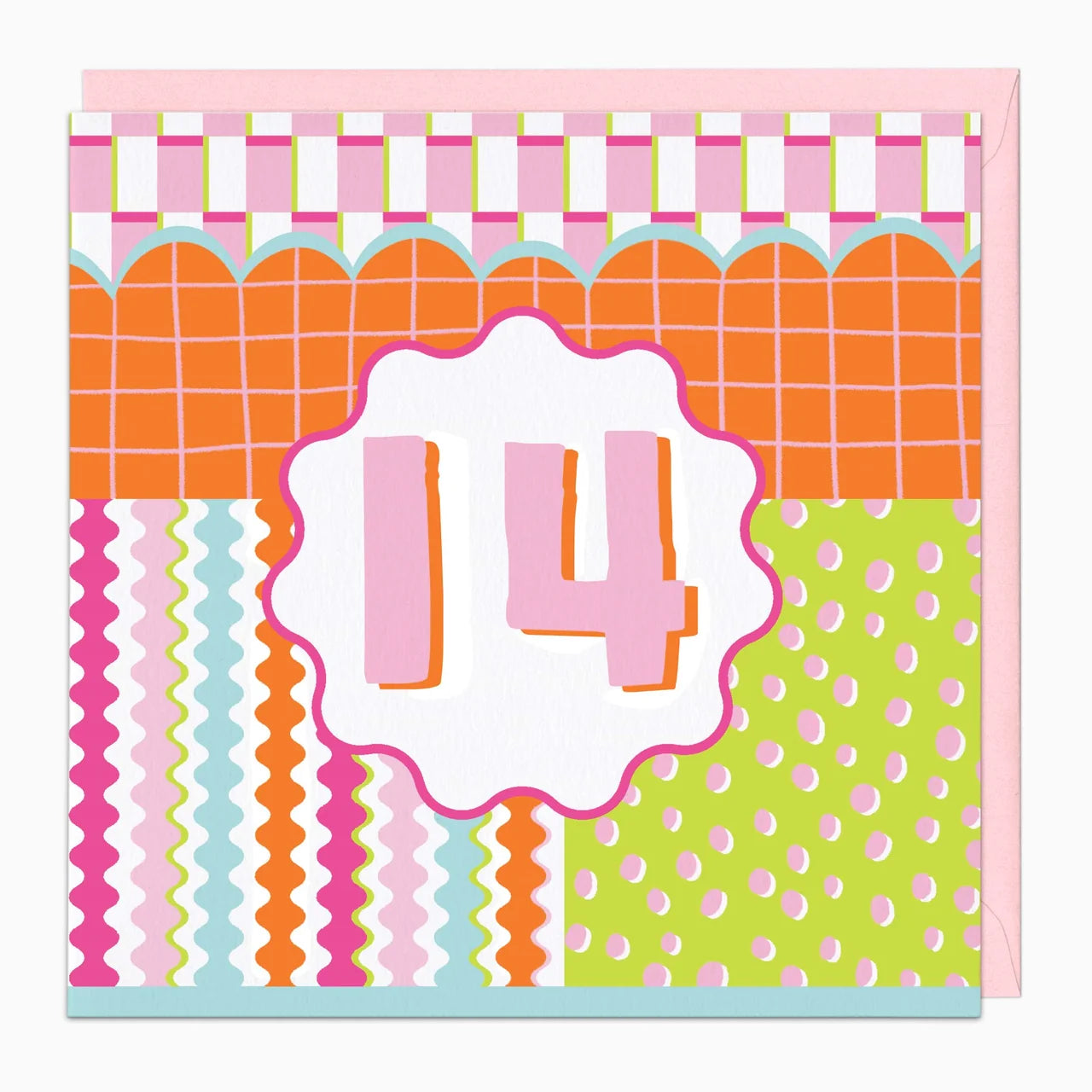 Fluro Wiggles Pink Age 14 Birthday Card