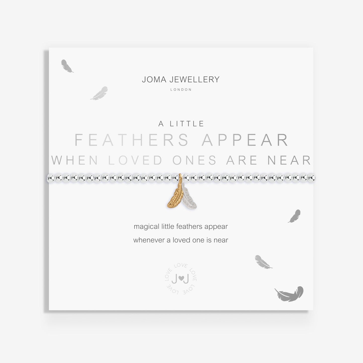 A LITTLE | FEATHERS APPEAR WHEN LOVED ONES ARE NEAR | Silver | Bracelet | 17.5cm stretch