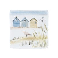 Beach huts bone china coaster