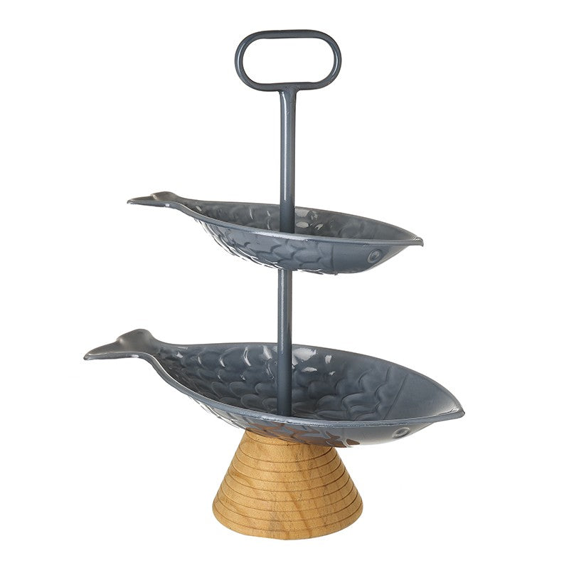 2 TIER FISH PLATES WITH HANDLE