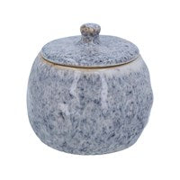 Blue speckled stoneware pot with lid small