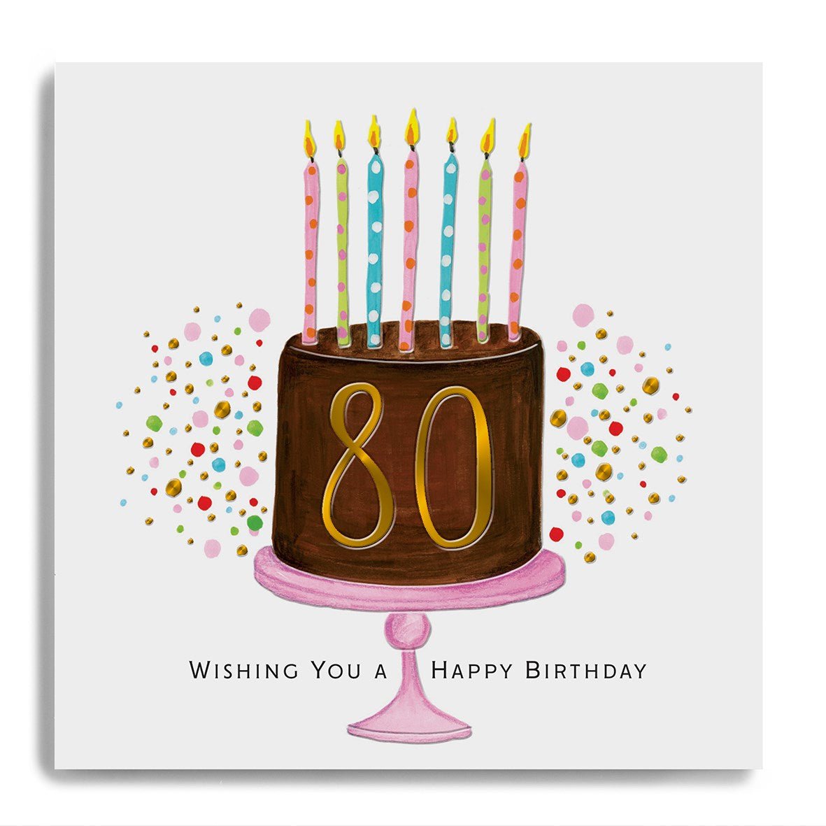 Age 80 Wishing You A Happy Birthday - Choc Cake and Candles