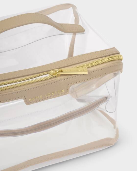 MEDIUM CLEAR FOLD OUT WASH BAG LIGHT TAUPE