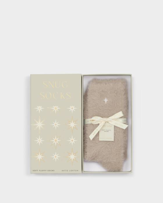 GIFT BOXED FLUFFY SOCKS TAUPE