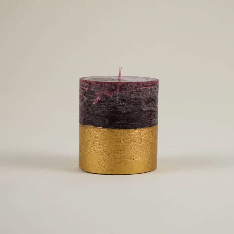Figgy Pudding Gold Half Dipped Pillar Candle
