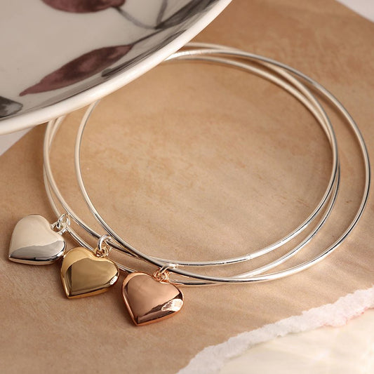 SILVER PLATED TRIPLE BANGLE WITH HEARTS
