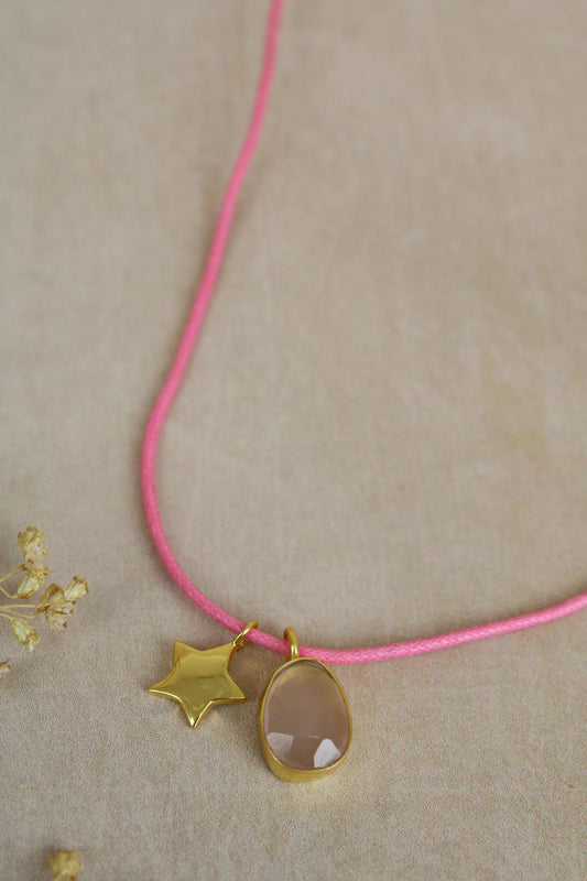CHARM & STONE ROSE CORD NECKLACE
