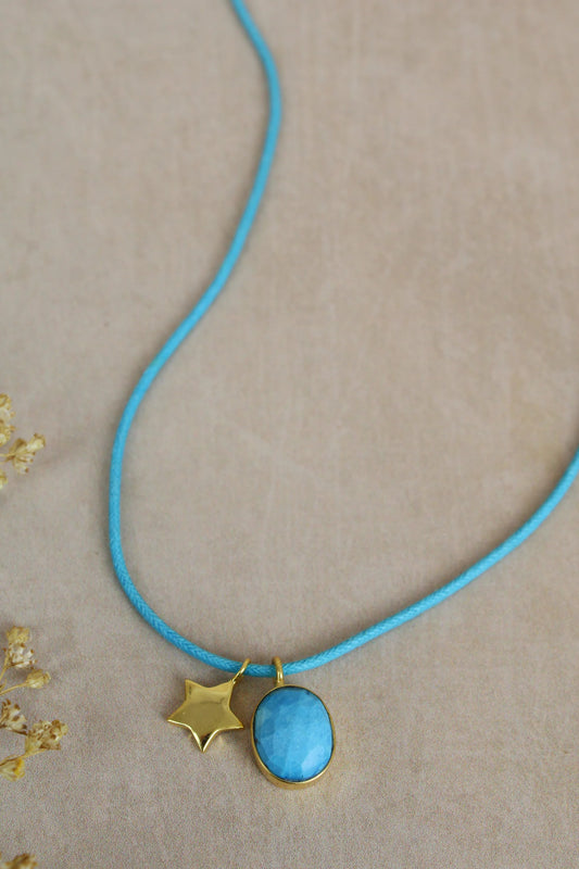 CHARM & STONE CORD TURQUOISE NECKLACE
