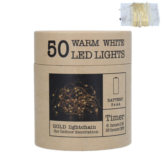 White LED Lights - 50 / Gold Wire