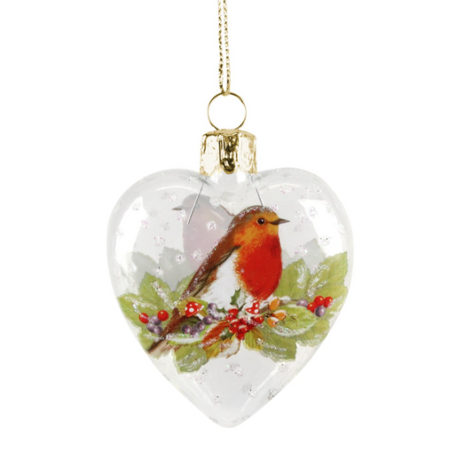Glass Dec 6cm - Clear/Robin Heart