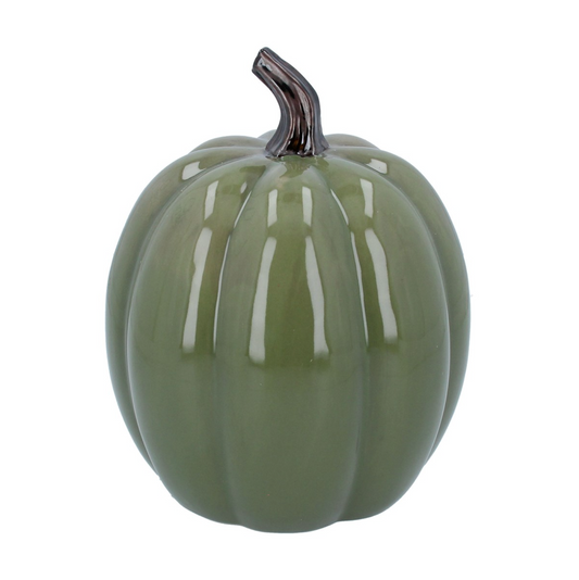 Ceramic Ornament - Green Earthenware Pumpkin, Extra Large